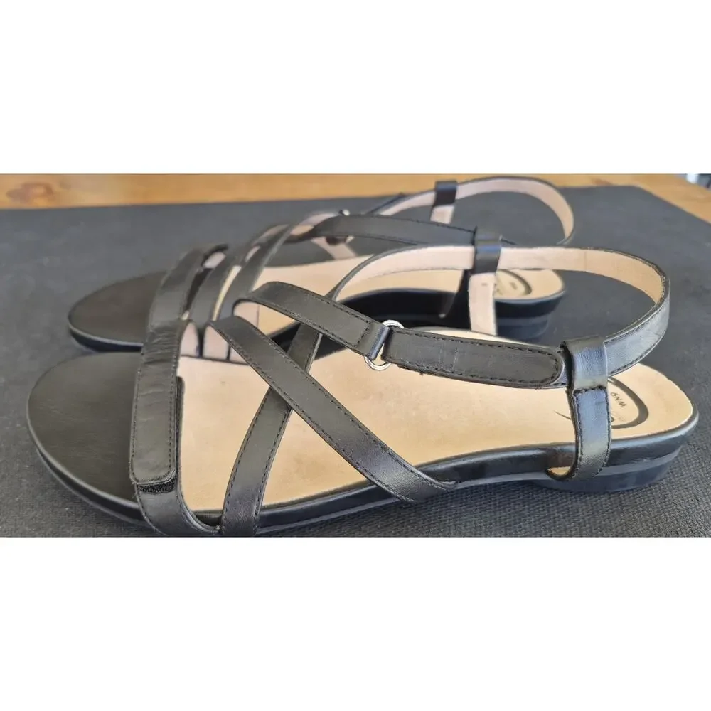 Abeo Samantha Women Sandals Leather Neutral Arch Support in Black Size 9